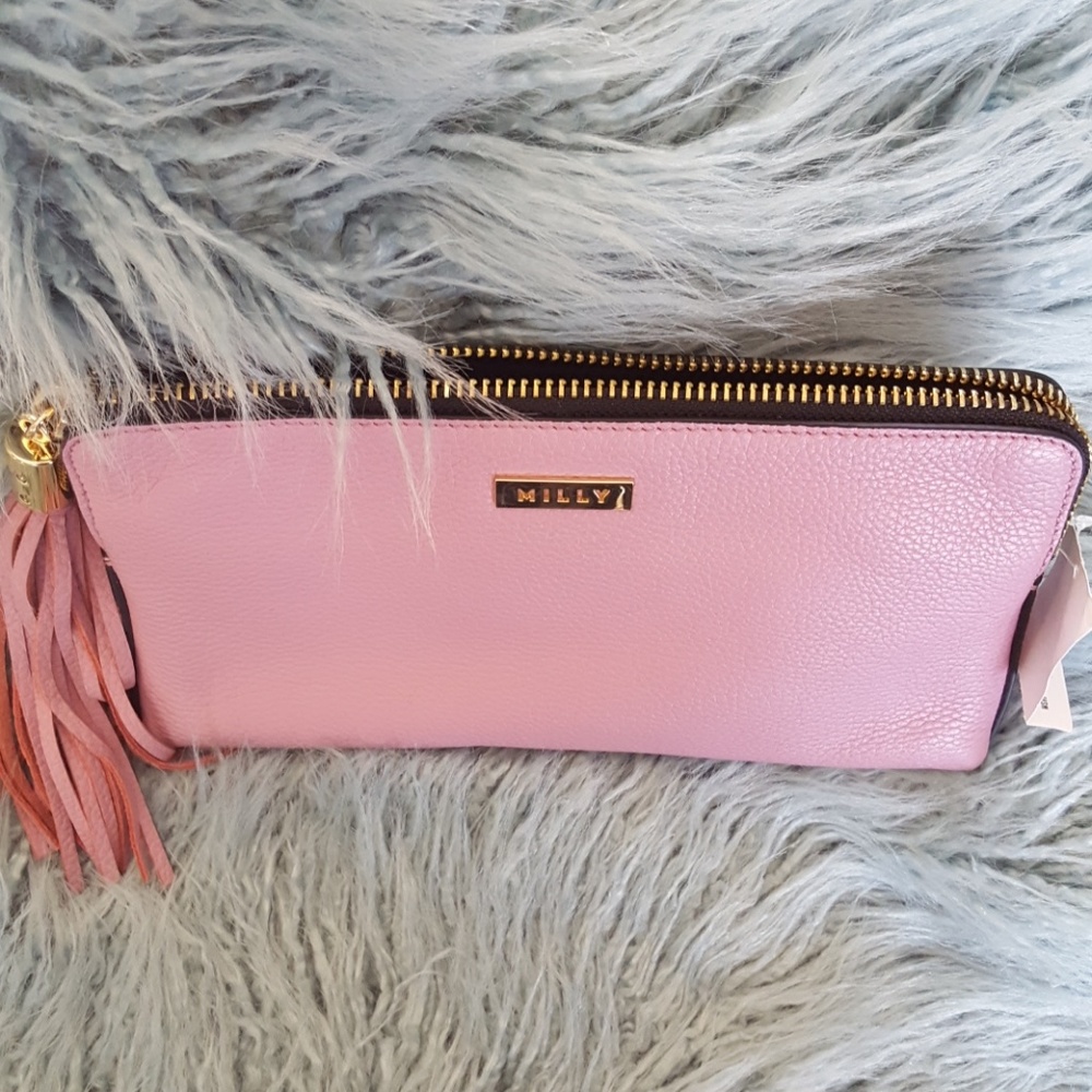 NWT Milly Astor pink clutch with band & tassel - Picture 5 of 7